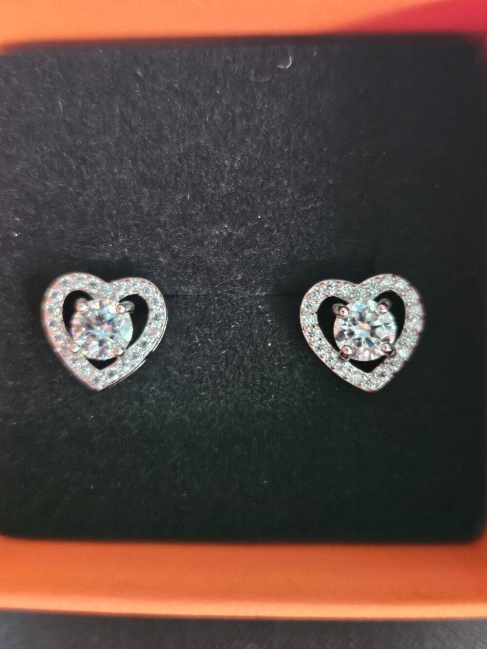 925 Silver 2CTW Heart Halo Moissanite Stud Earrings